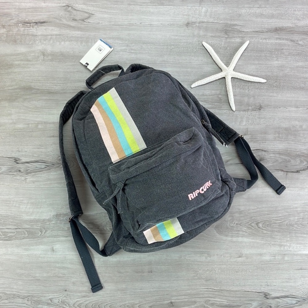 🔆RIP CURL🔆 BLACK BACKPACK HIKING BIKING BOATING BEACH DAY SCHOOL BAG - Picture 1 of 7